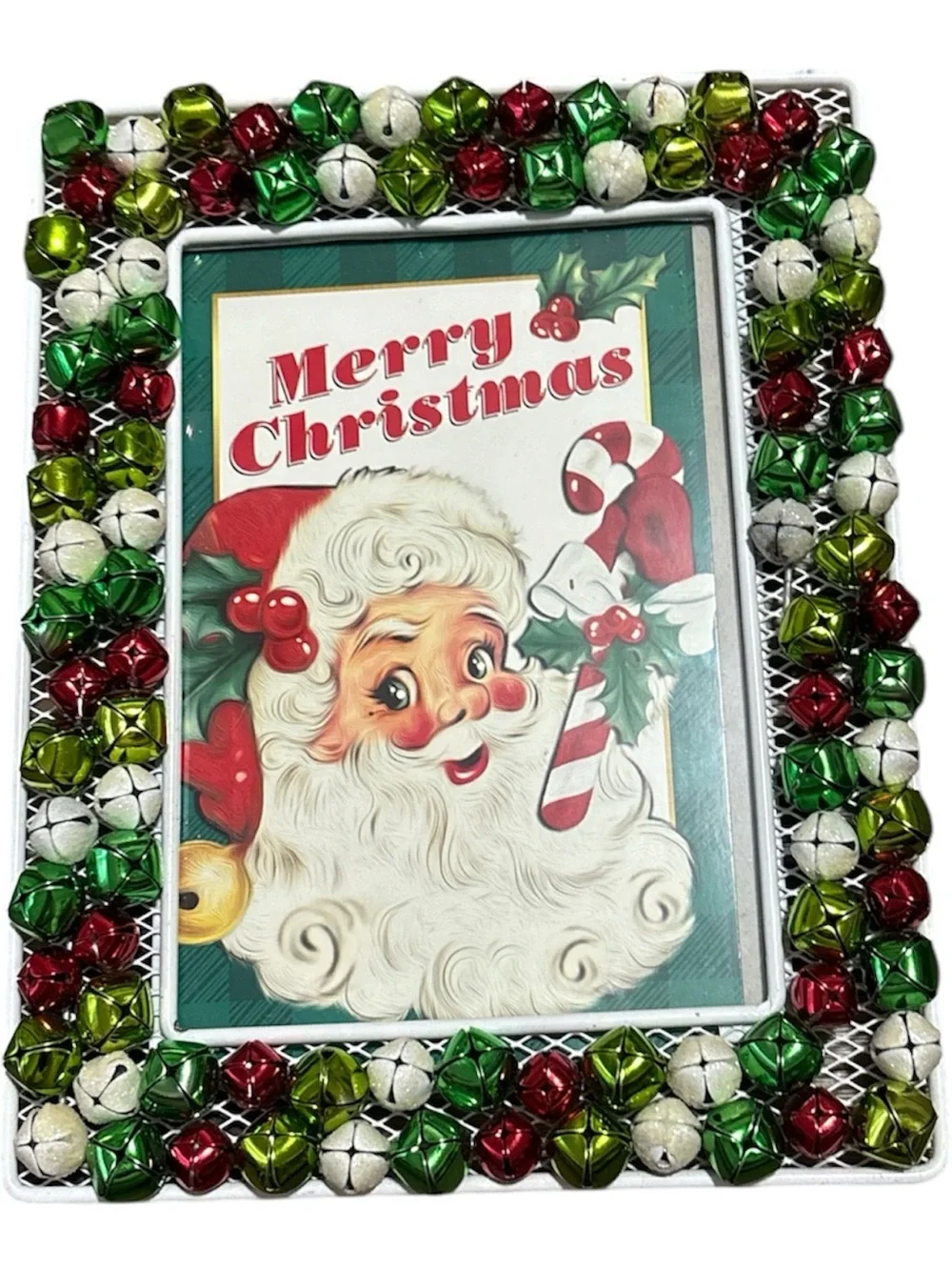 Unique Vintage Red Green White Beaded Holiday Picture Frame